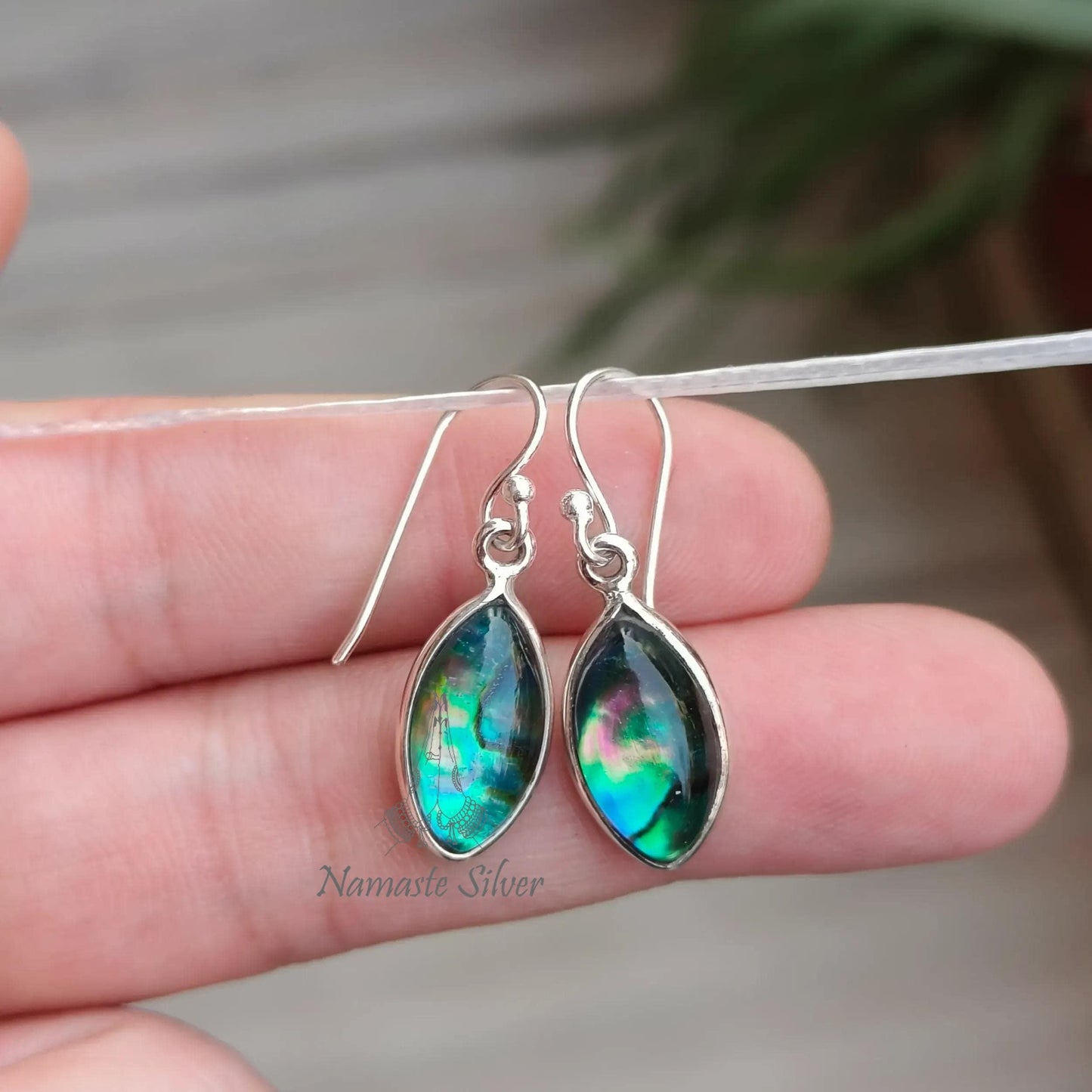 Abalone Shell Doublet Earrings, 925 Sterling Silver Dangle Earrings, Natural Abalone Marquise Handmade Jewelry, Blue Paua Shell Earrings