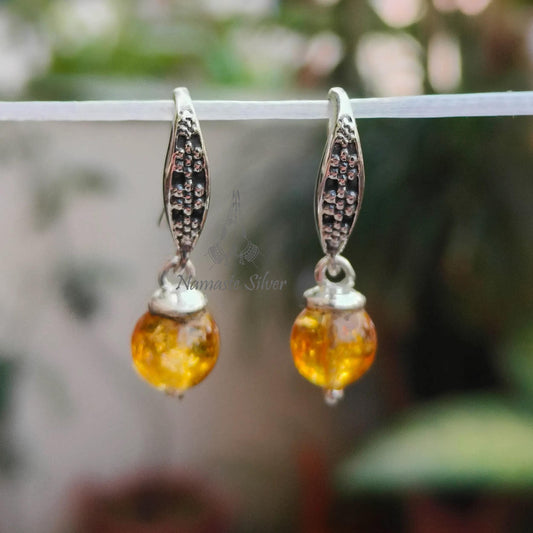 Citrine Earrings, 925 Sterling Silver Dangle Drop Earrings, Natural Citrine Round Beads Handmade Jewelry, November Birthstone, Gift for Her