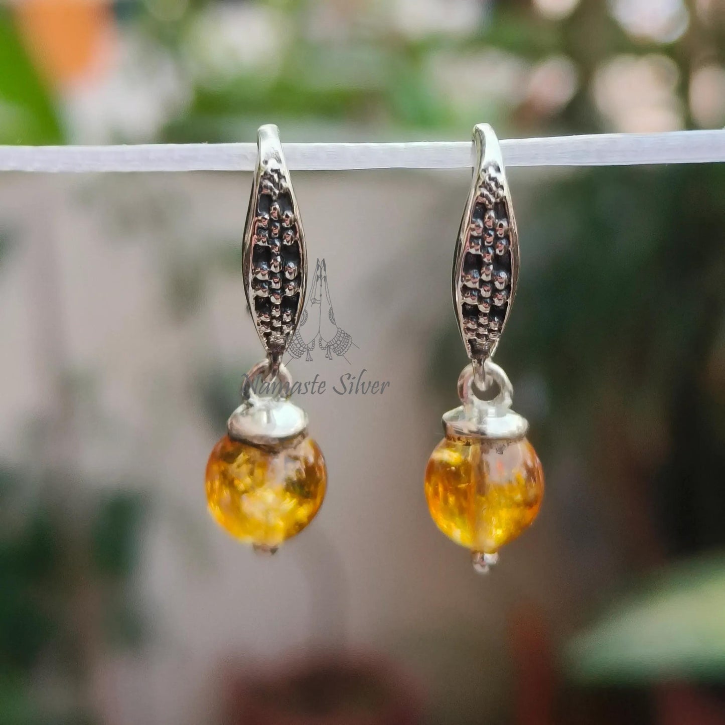 Citrine Earrings, 925 Sterling Silver Dangle Drop Earrings, Natural Citrine Round Beads Handmade Jewelry, November Birthstone, Gift for Her