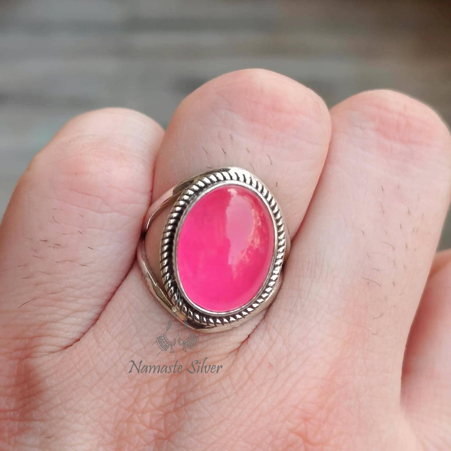 Pink Jade Ring, 925 Sterling Silver Statement Promise Ring, Pink Jade Oval Gemstone Handmade Jewelry, Elegant Proposal Ring, Gift for her