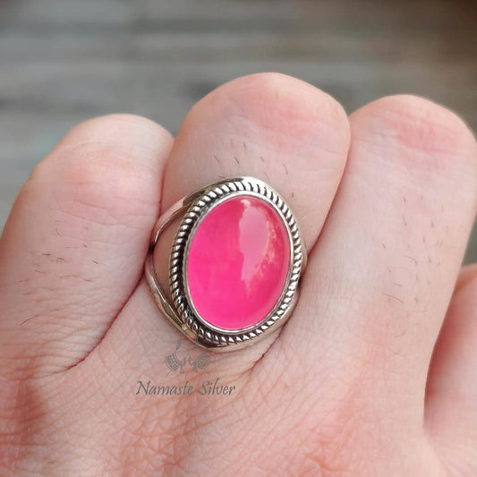 Pink Jade Ring, 925 Sterling Silver Statement Promise Ring, Pink Jade Oval Gemstone Handmade Jewelry, Elegant Proposal Ring, Gift for her