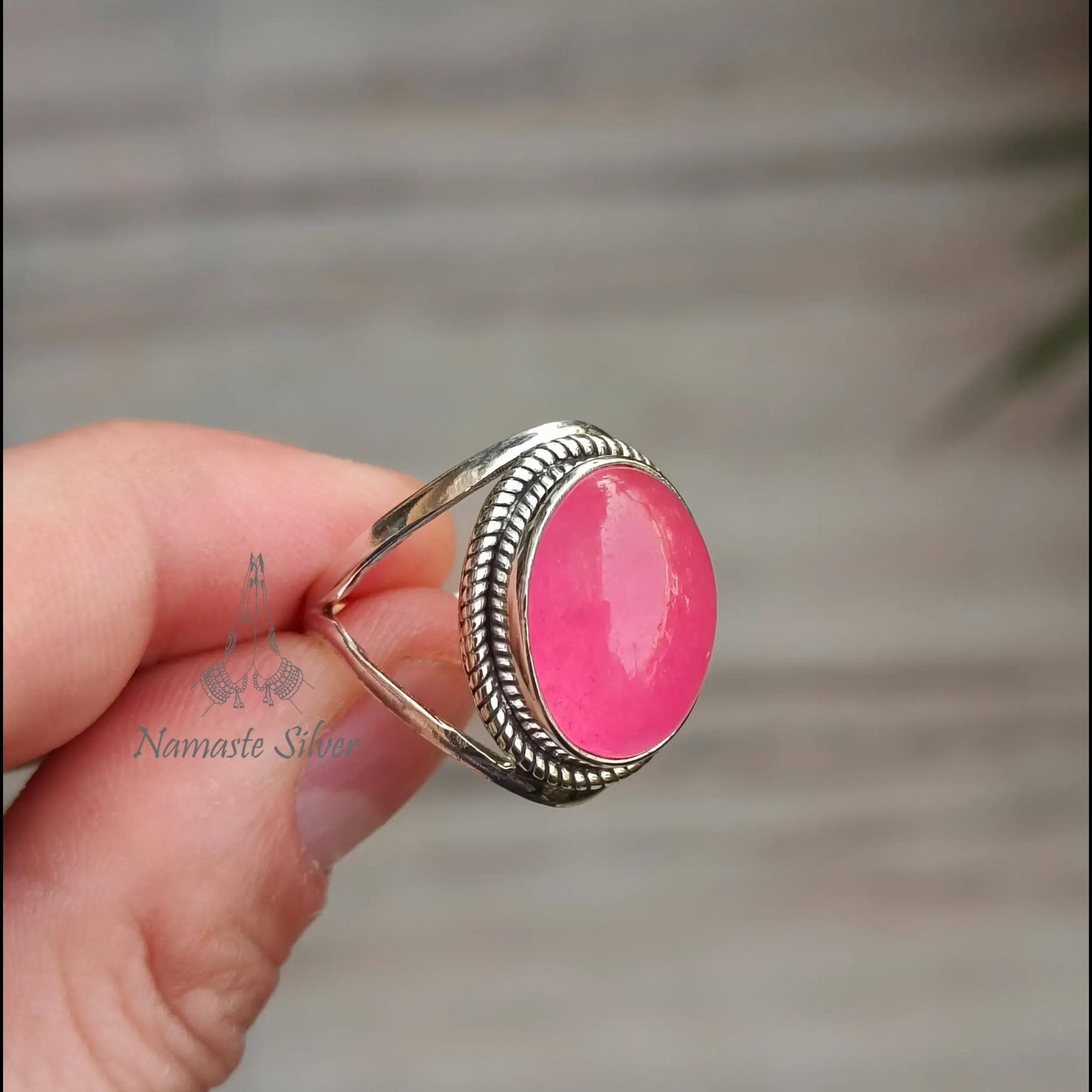 Pink Jade Ring, 925 Sterling Silver Statement Promise Ring, Pink Jade Oval Gemstone Handmade Jewelry, Elegant Proposal Ring, Gift for her