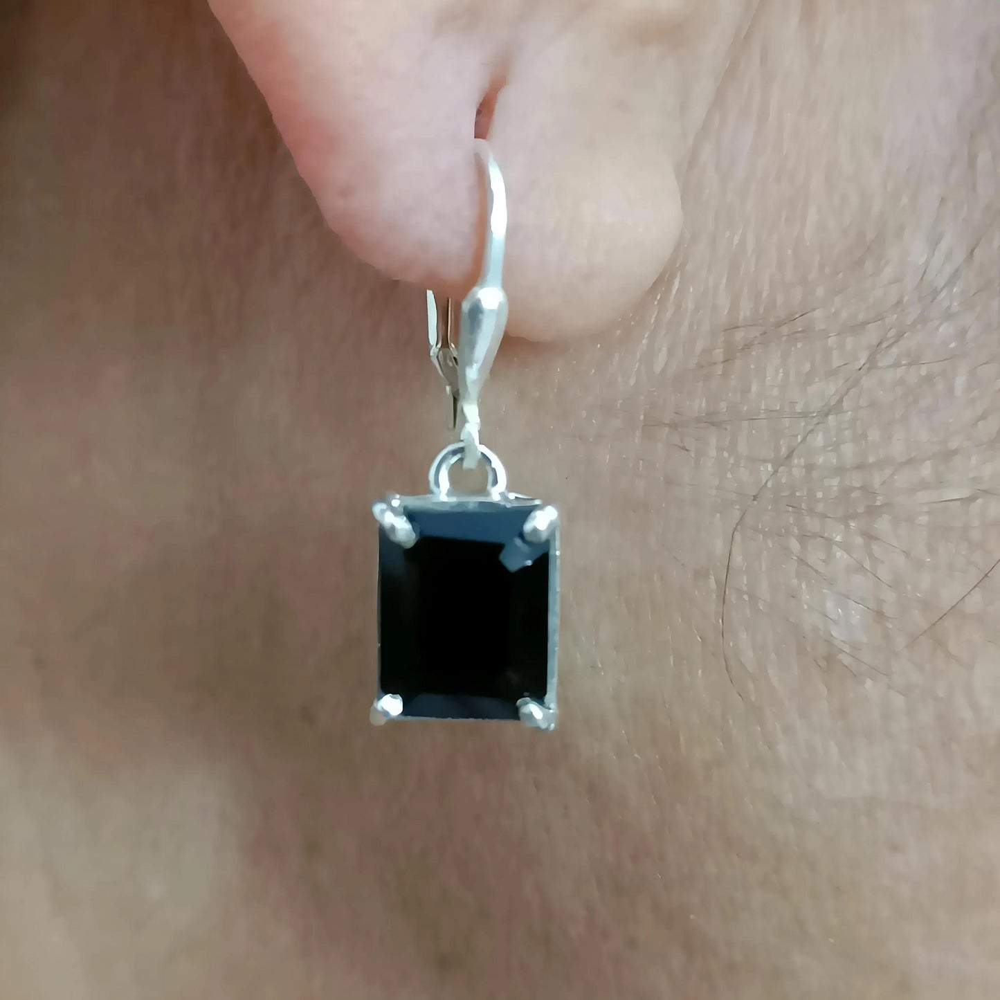 Black Onyx Earrings, 925 Sterling Silver Dangle Earrings, Natural Black Onyx Octagon Gemstone July Birthstone Jewelry, Boho Gift for Him/Her