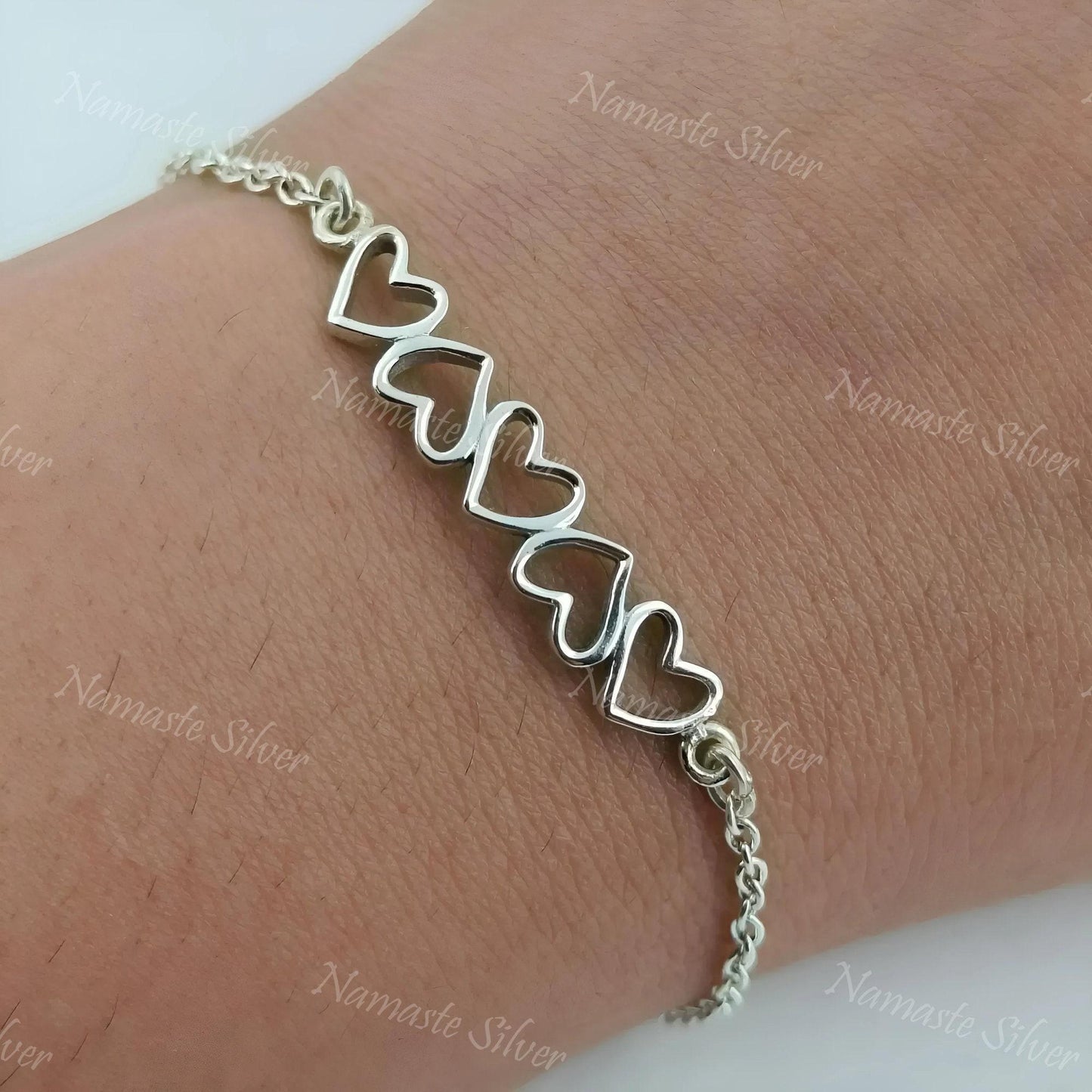 Heart to Heart Bracelet, 925 Sterling Silver Bracelet, Adjustable Minimalist Jewelry, Dainty Heart Charm Gift for Women, Everyday Bracelet