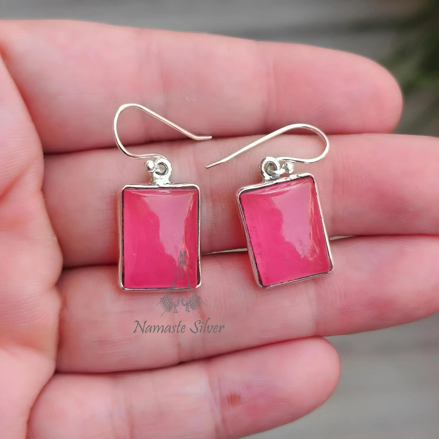 Pink Jade Earrings, 925 Sterling Silver Dangle Drop Earrings, Pink Jade Cushion Gemstone Handmade Jewelry, Elegant Gift for her Anniversary