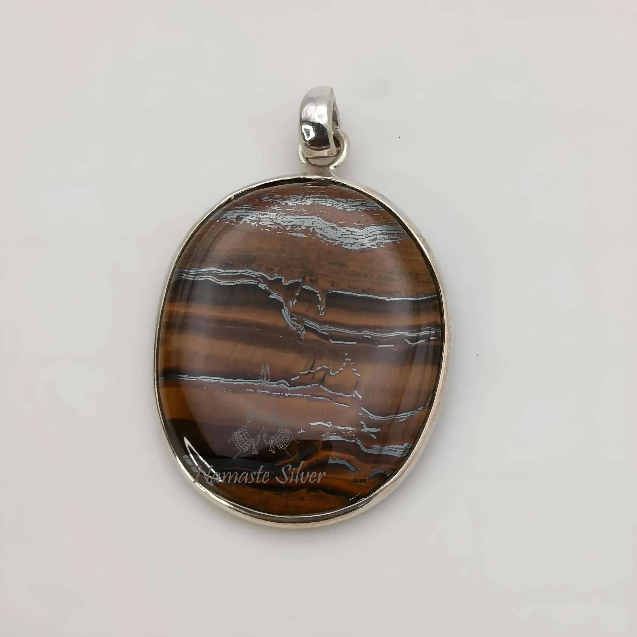 Iron Tiger Eye Pendant, 925 Sterling Silver Handmade Pendant, Natural Tiger's Eye Oval Gemstone Pendant Jewelry, Gift For her, One Of A Kind