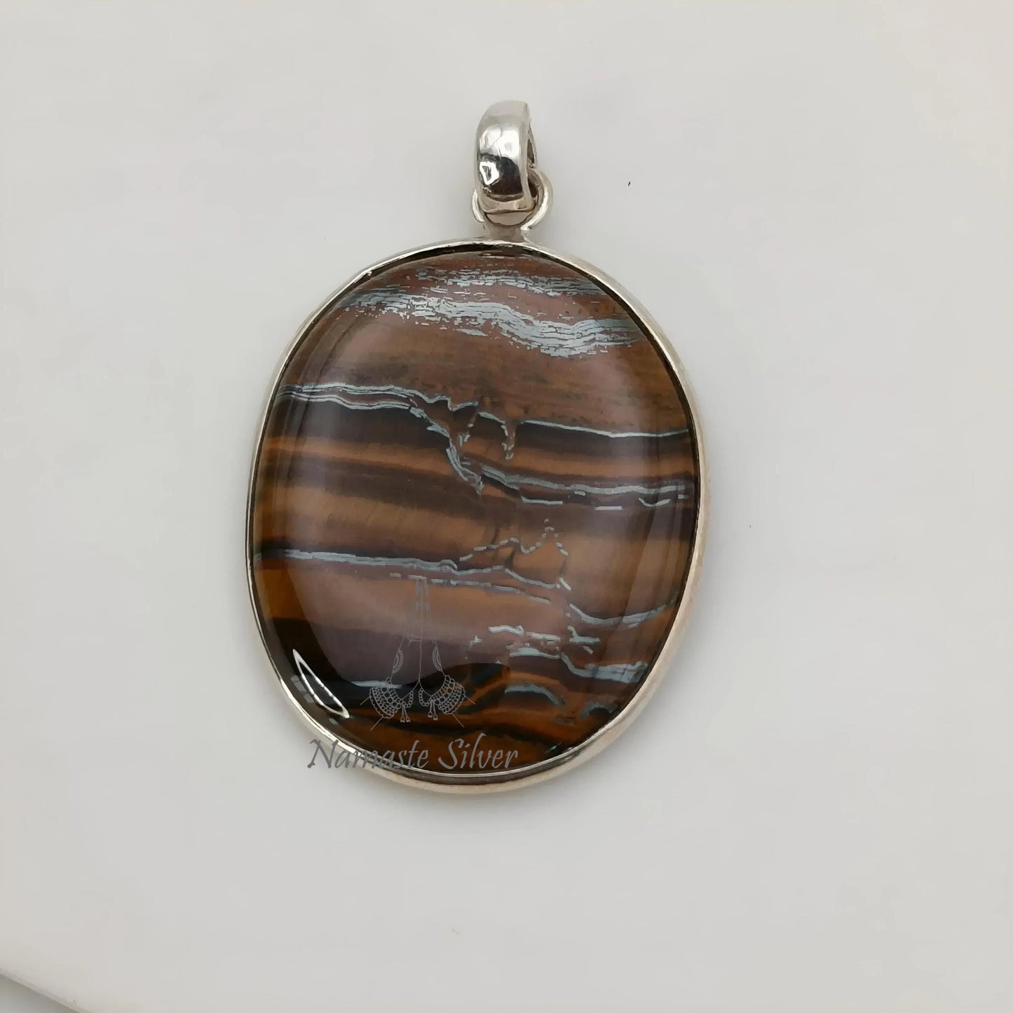Iron Tiger Eye Pendant, 925 Sterling Silver Handmade Pendant, Natural Tiger's Eye Oval Gemstone Pendant Jewelry, Gift For her, One Of A Kind