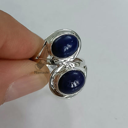 Lapis Lazuli Ring, 925 Sterling Silver Promise Ring, Blue Lapis Dual Gemstone Oval Handmade Boho Jewelry, September Birthstone, Gift for her