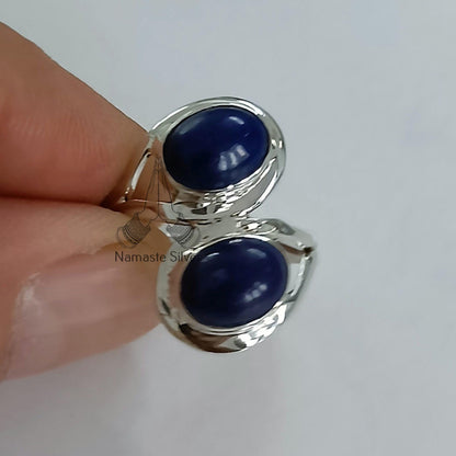 Lapis Lazuli Ring, 925 Sterling Silver Promise Ring, Blue Lapis Dual Gemstone Oval Handmade Boho Jewelry, September Birthstone, Gift for her