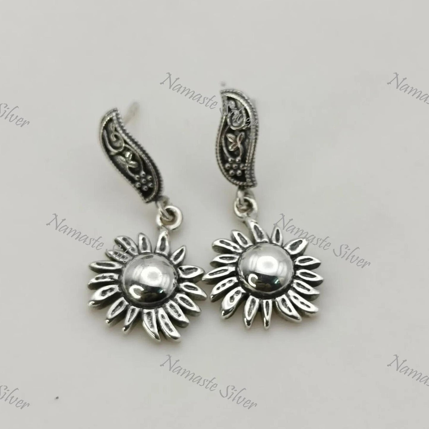 Sun Earrings, 925 Sterling Silver Dangle Celestial Earrings, Sun Burst Earrings, Handmade Boho Celestial Sun Jewelry, Unique Gift For Her