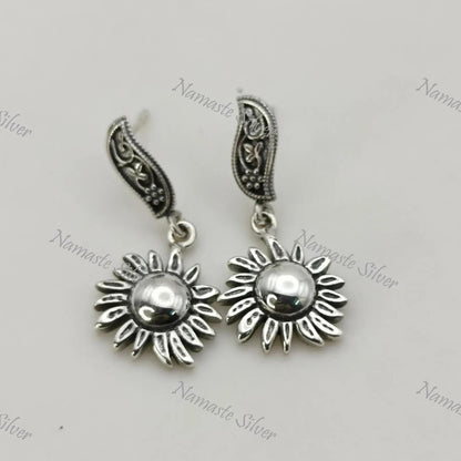Sun Earrings, 925 Sterling Silver Dangle Celestial Earrings, Sun Burst Earrings, Handmade Boho Celestial Sun Jewelry, Unique Gift For Her