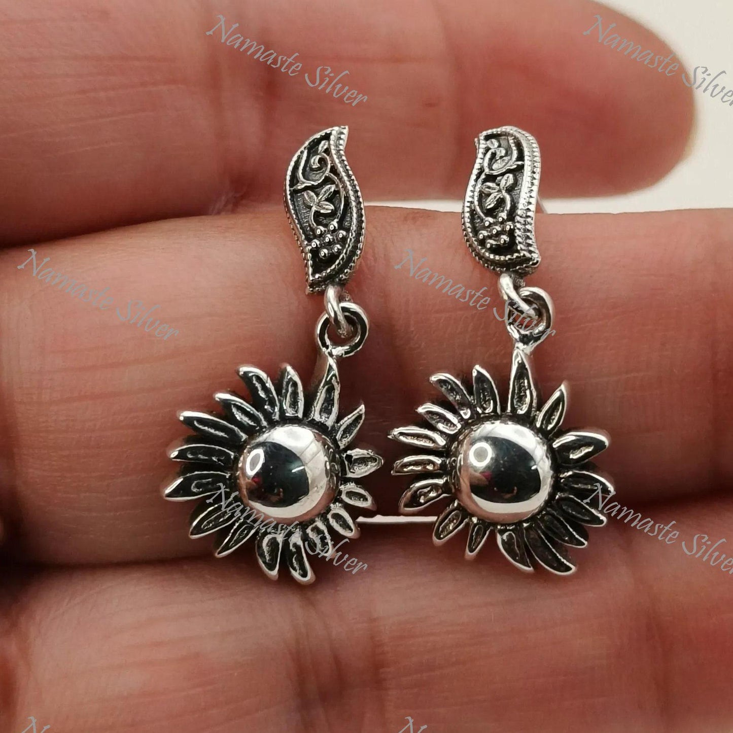 Sun Earrings, 925 Sterling Silver Dangle Celestial Earrings, Sun Burst Earrings, Handmade Boho Celestial Sun Jewelry, Unique Gift For Her