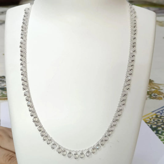 Moonstone Necklace, 925 Sterling Silver Choker Necklace, Natural Rainbow Moonstone Round Beads Handmade String, June Birthstone Gift for her