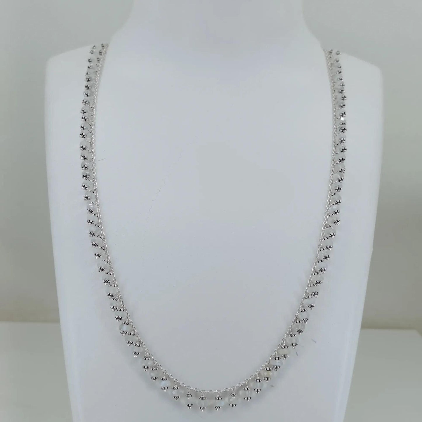 Moonstone Necklace, 925 Sterling Silver Choker Necklace, Natural Rainbow Moonstone Round Beads Handmade String, June Birthstone Gift for her