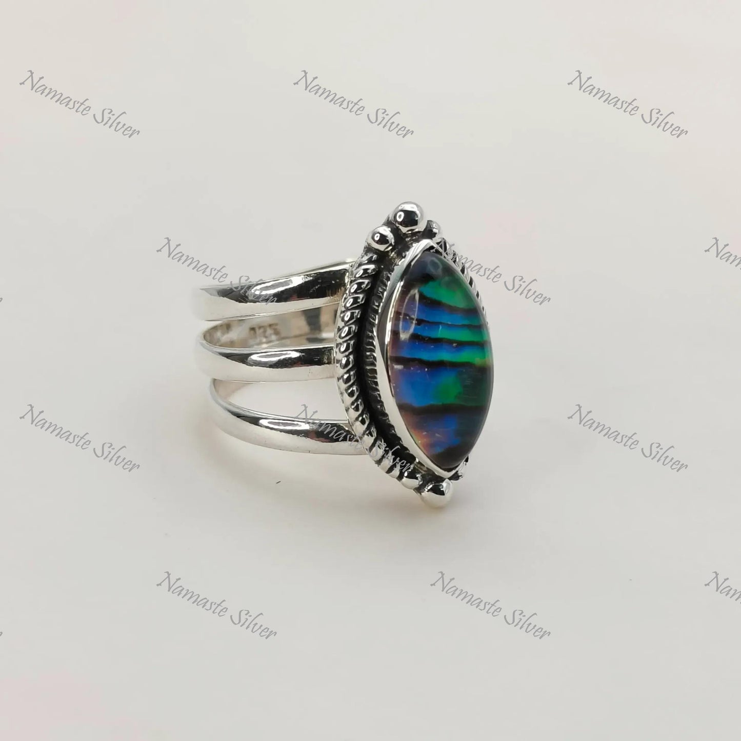 Abalone Shell Ring, 925 Sterling Silver Statement Promise Ring, Natural Paua seashell Marquise Doublet Handmade Jewelry, Unique Gift for her