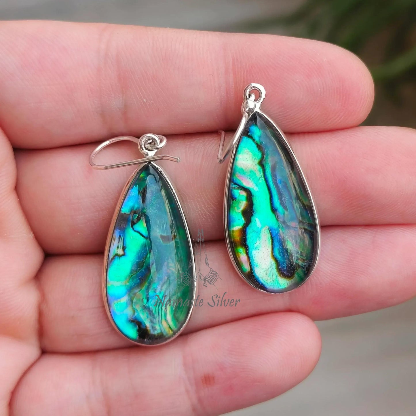 Abalone Shell Earrings, 925 Sterling Silver Dangle Drop Earrings, Natural Abalone Pear Shape Doublet Handmade Jewelry, Paua Shell Earrings