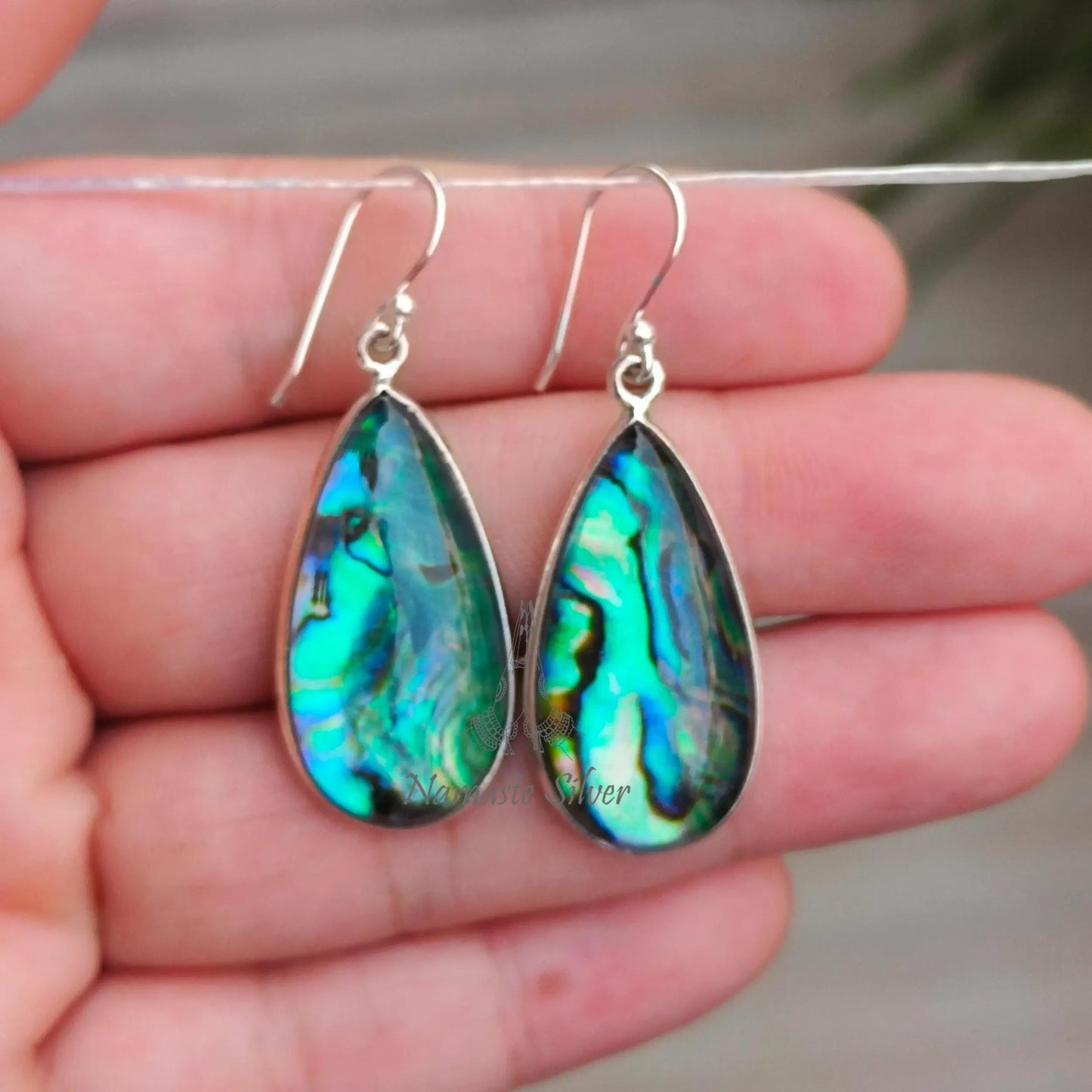 Abalone Shell Earrings, 925 Sterling Silver Dangle Drop Earrings, Natural Abalone Pear Shape Doublet Handmade Jewelry, Paua Shell Earrings