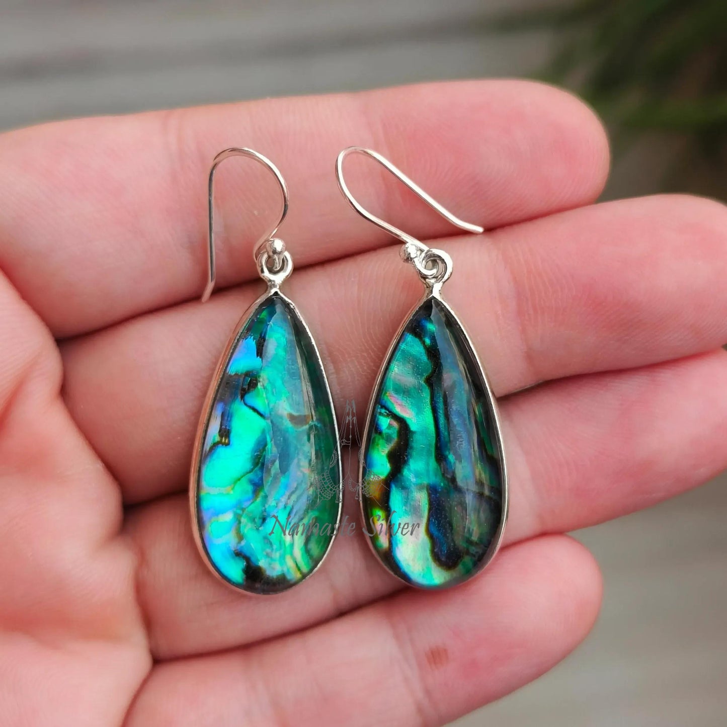 Abalone Shell Earrings, 925 Sterling Silver Dangle Drop Earrings, Natural Abalone Pear Shape Doublet Handmade Jewelry, Paua Shell Earrings