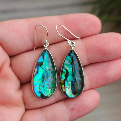 Abalone Shell Earrings, 925 Sterling Silver Dangle Drop Earrings, Natural Abalone Pear Shape Doublet Handmade Jewelry, Paua Shell Earrings