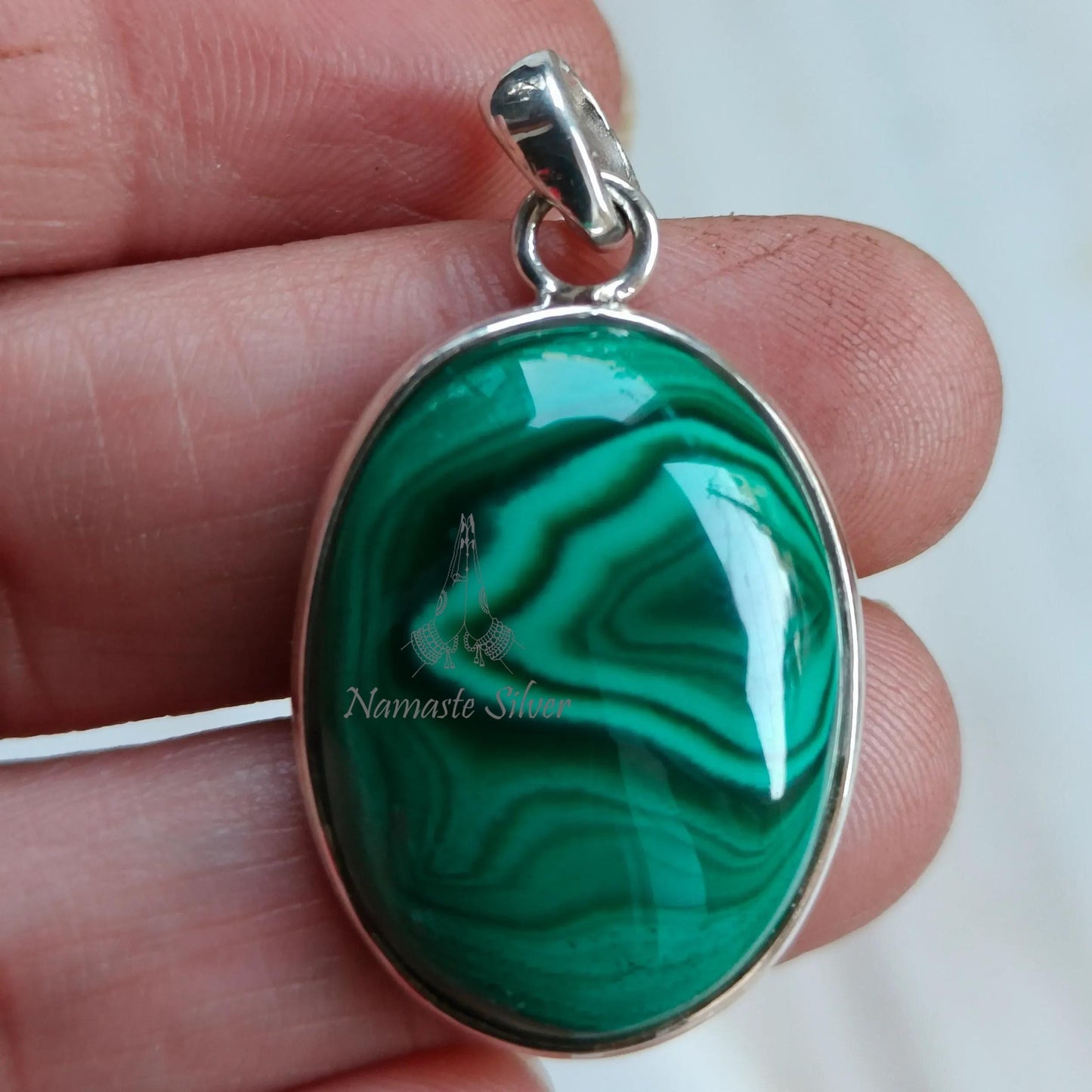 Malachite Pendant, 925 Sterling Silver Pendant, Natural Green Malachite Oval Gemstone Handmade Boho Jewelry, Unique Birthstone Gift For Her
