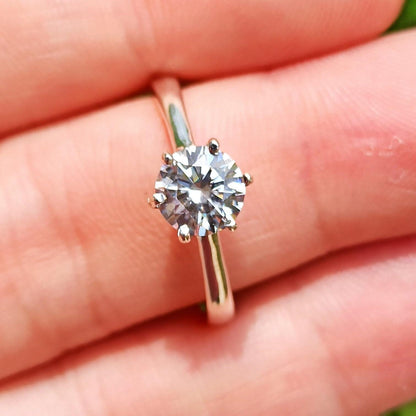 Cubic Zirconia Ring, 925 Sterling Silver Promise Ring for Women, 4 Carat CZ Round Handmade Solitaire Jewelry, Proposal Ring, Gift for Her