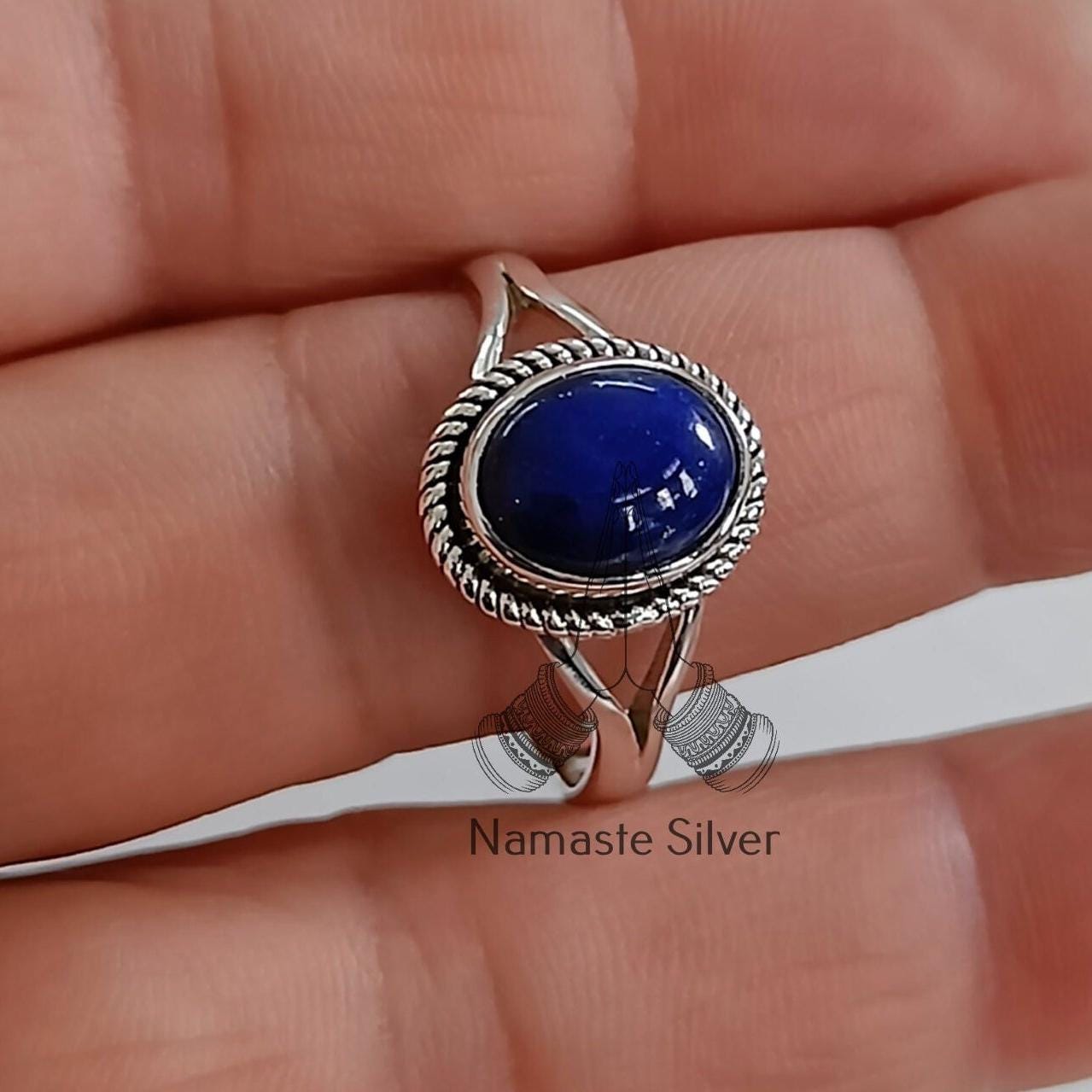 Lapis Lazuli Ring, 925 Sterling Silver Promise Ring, Natural Lapis Oval Gemstone Handmade Boho Jewelry, September Birthstone, Gift for her