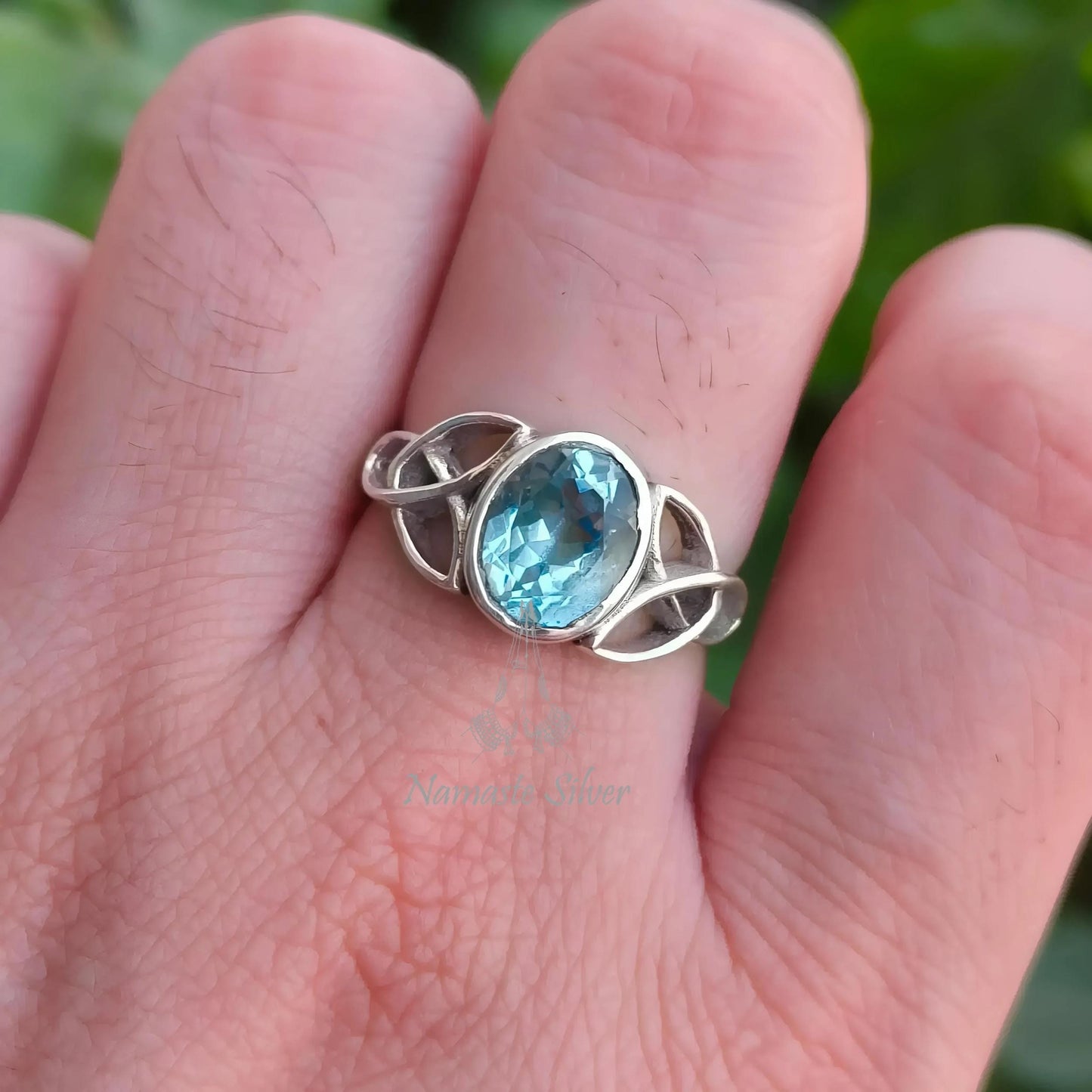 Blue Topaz Ring, 925 Sterling Silver Celtic Knot Ring, Natural Blue Topaz Oval Gemstone Handmade Jewelry, December Birthstone, Gift for Her
