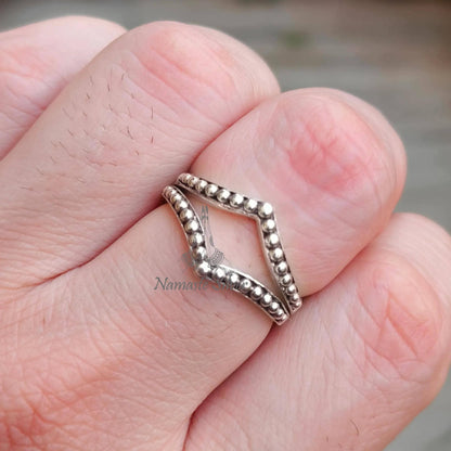Crown Beaded Ring, 925 Sterling Silver Minimalist Promise Ring for Women, Handmade Double Band Minimalist Jewelry, Dainty Gift for Women