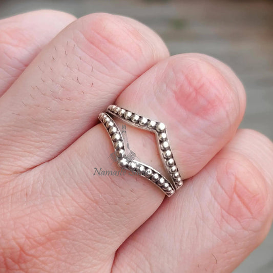 Crown Beaded Ring, 925 Sterling Silver Minimalist Promise Ring for Women, Handmade Double Band Minimalist Jewelry, Dainty Gift for Women
