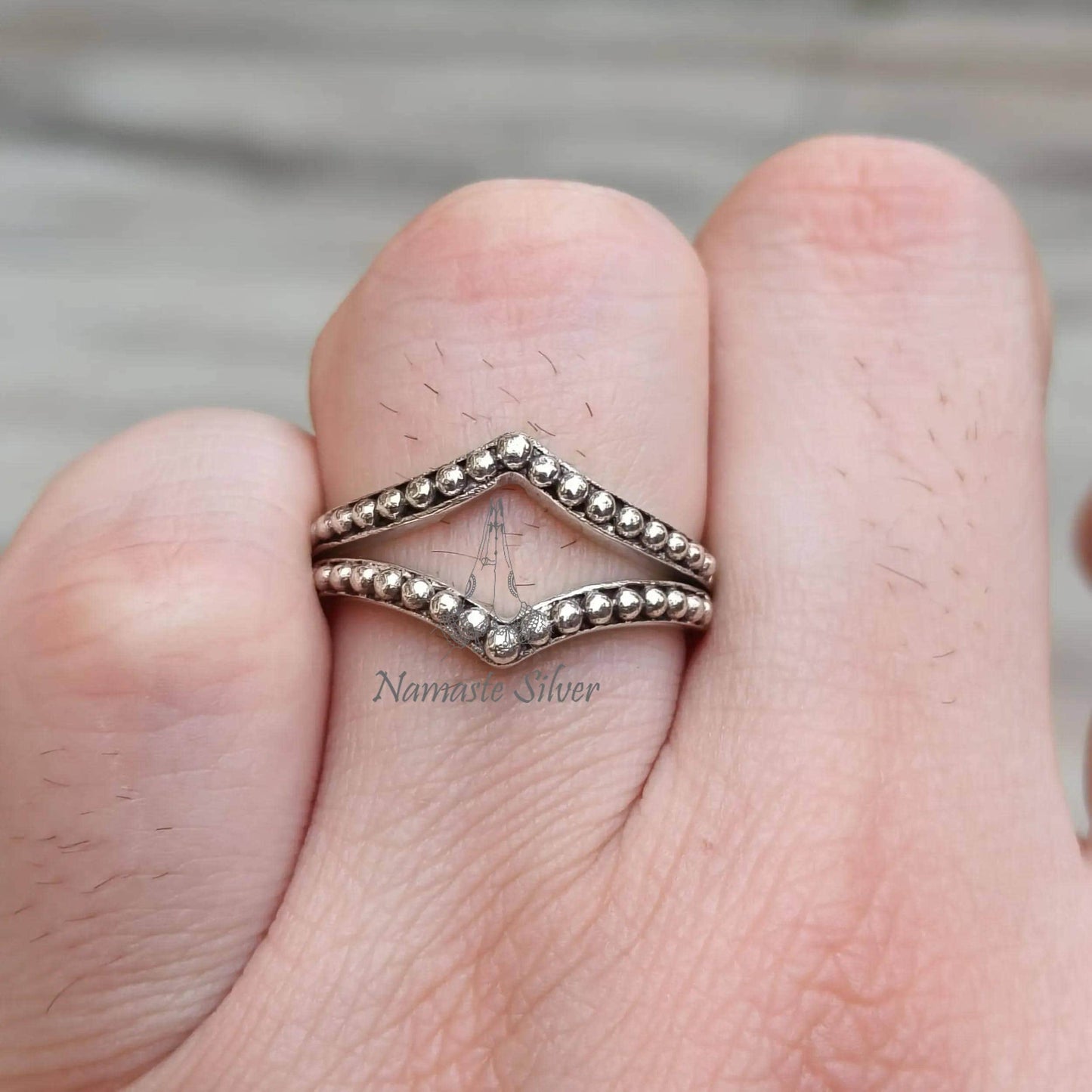 Crown Beaded Ring, 925 Sterling Silver Minimalist Promise Ring for Women, Handmade Double Band Minimalist Jewelry, Dainty Gift for Women