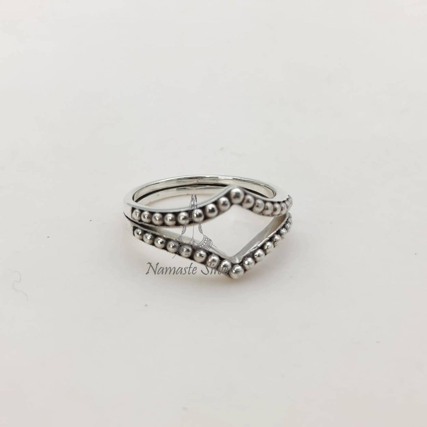 Crown Beaded Ring, 925 Sterling Silver Minimalist Promise Ring for Women, Handmade Double Band Minimalist Jewelry, Dainty Gift for Women