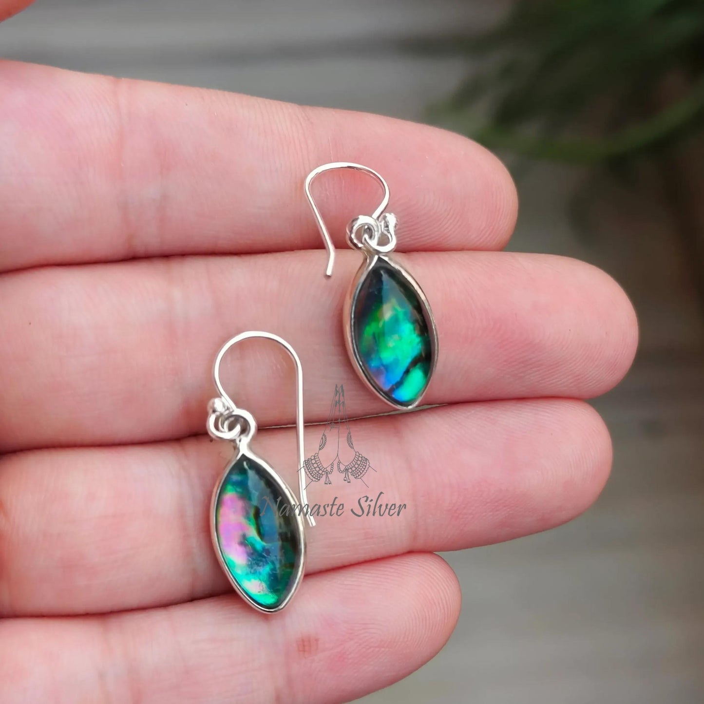 Abalone Shell Doublet Earrings, 925 Sterling Silver Dangle Earrings, Natural Abalone Marquise Handmade Jewelry, Blue Paua Shell Earrings