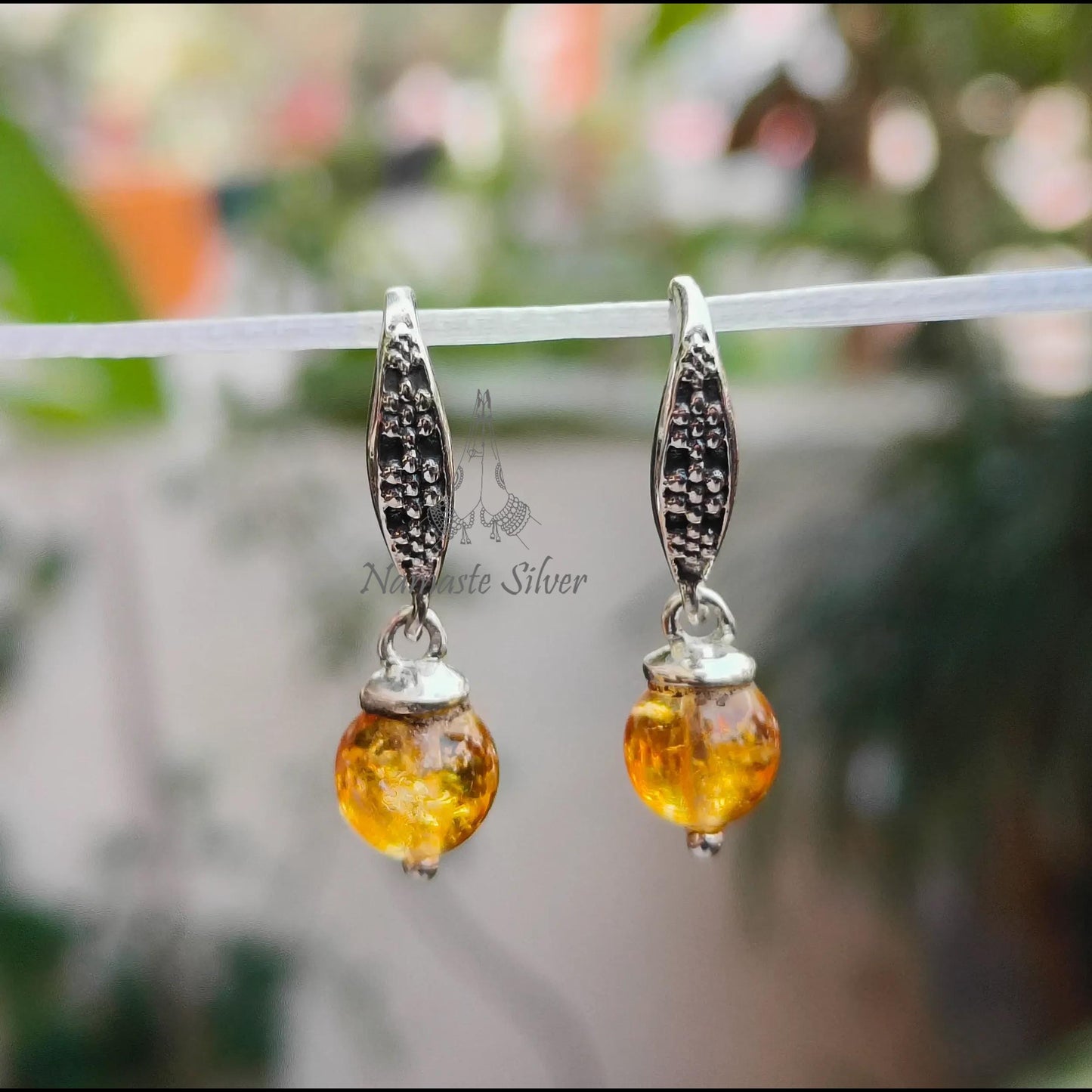 Citrine Earrings, 925 Sterling Silver Dangle Drop Earrings, Natural Citrine Round Beads Handmade Jewelry, November Birthstone, Gift for Her