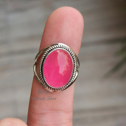 Pink Jade Ring, 925 Sterling Silver Statement Promise Ring, Pink Jade Oval Gemstone Handmade Jewelry, Elegant Proposal Ring, Gift for her