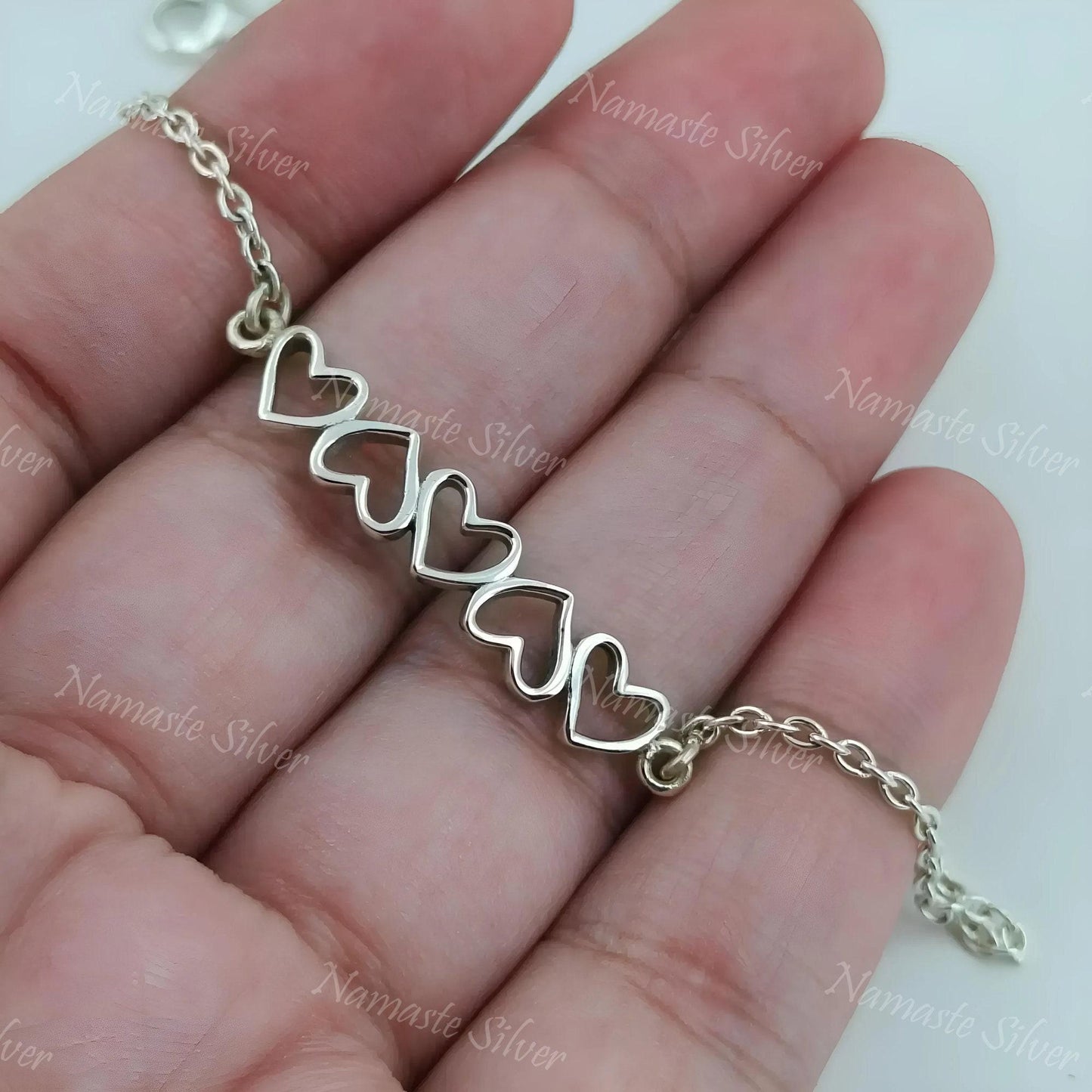 Heart to Heart Bracelet, 925 Sterling Silver Bracelet, Adjustable Minimalist Jewelry, Dainty Heart Charm Gift for Women, Everyday Bracelet