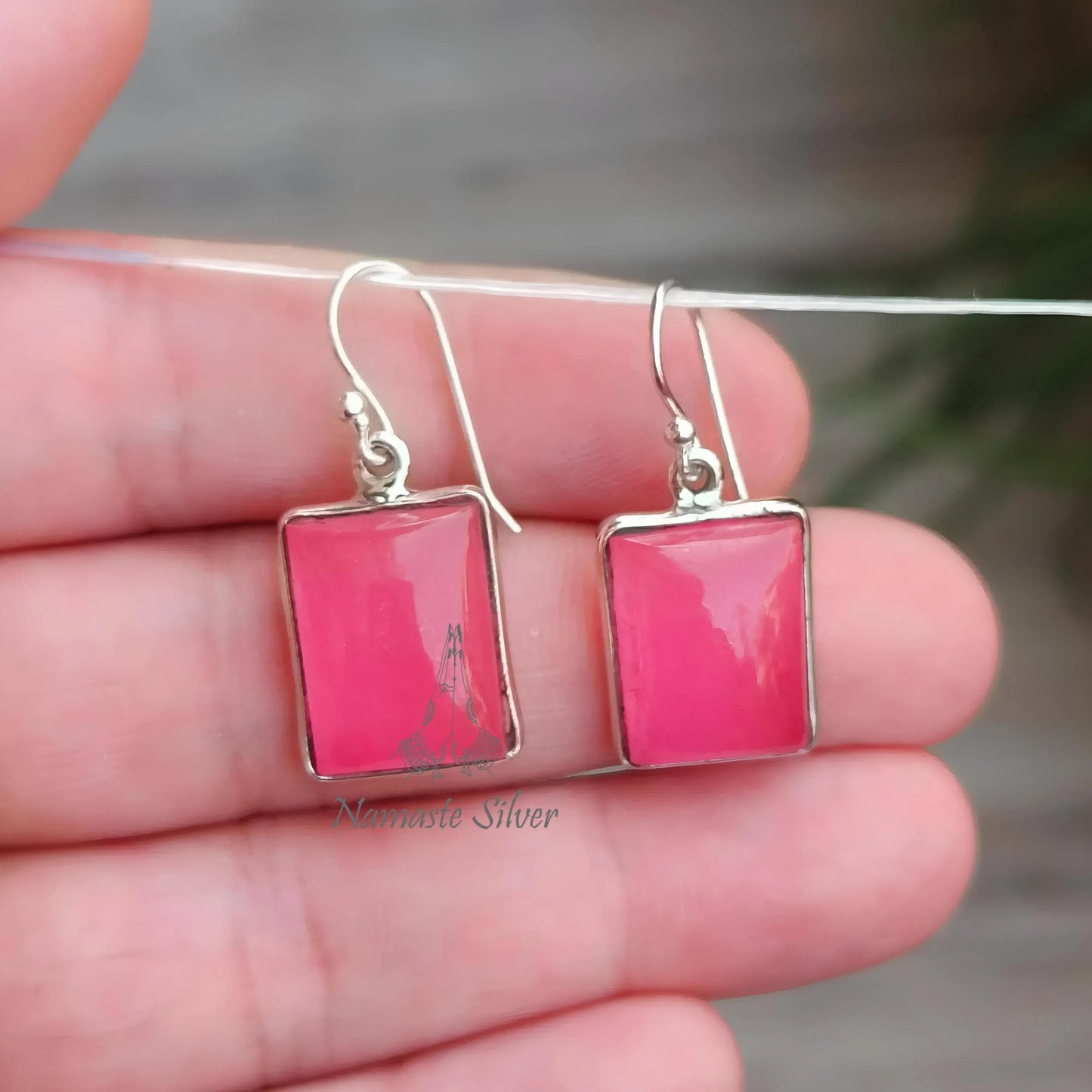Pink Jade Earrings, 925 Sterling Silver Dangle Drop Earrings, Pink Jade Cushion Gemstone Handmade Jewelry, Elegant Gift for her Anniversary
