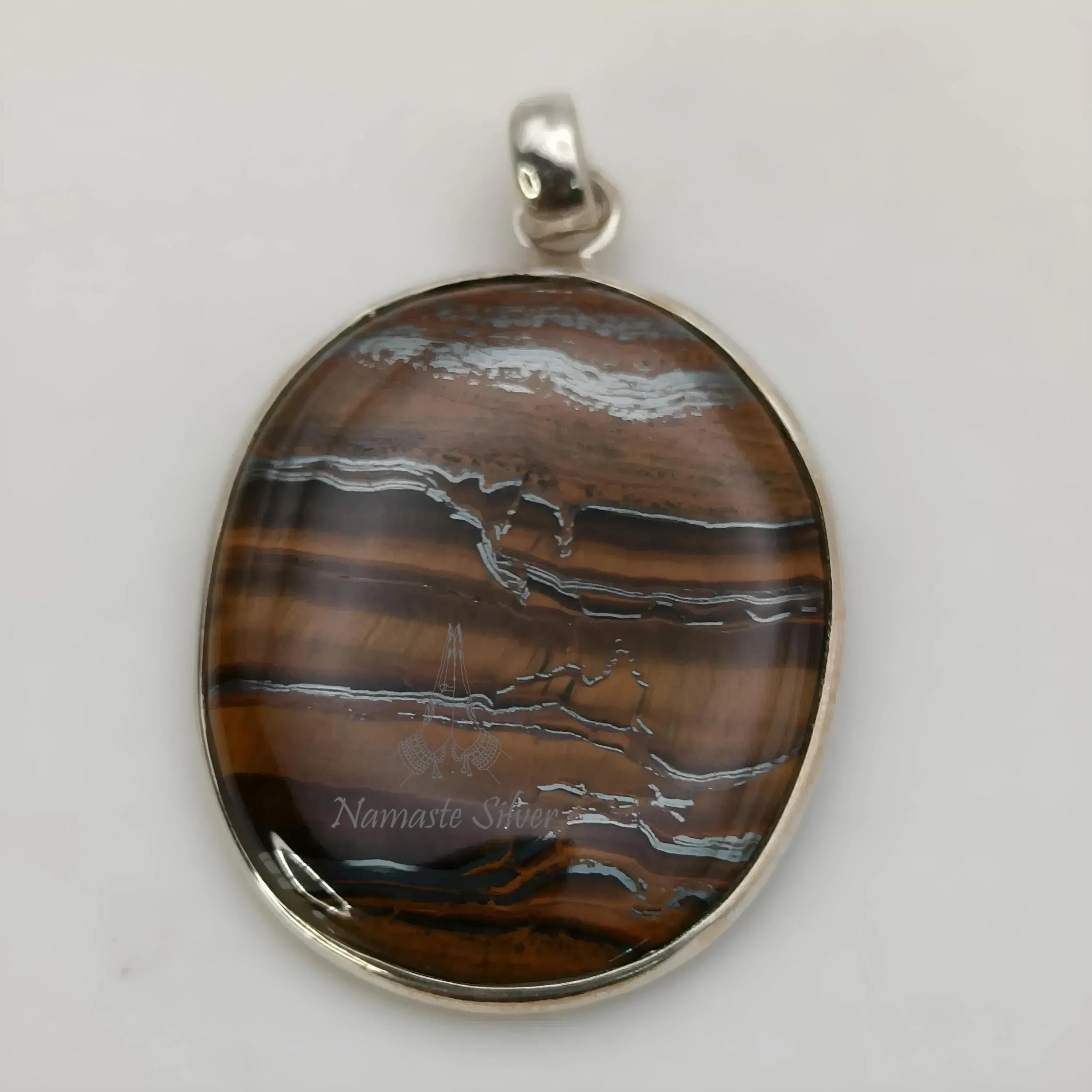 Iron Tiger Eye Pendant, 925 Sterling Silver Handmade Pendant, Natural Tiger's Eye Oval Gemstone Pendant Jewelry, Gift For her, One Of A Kind