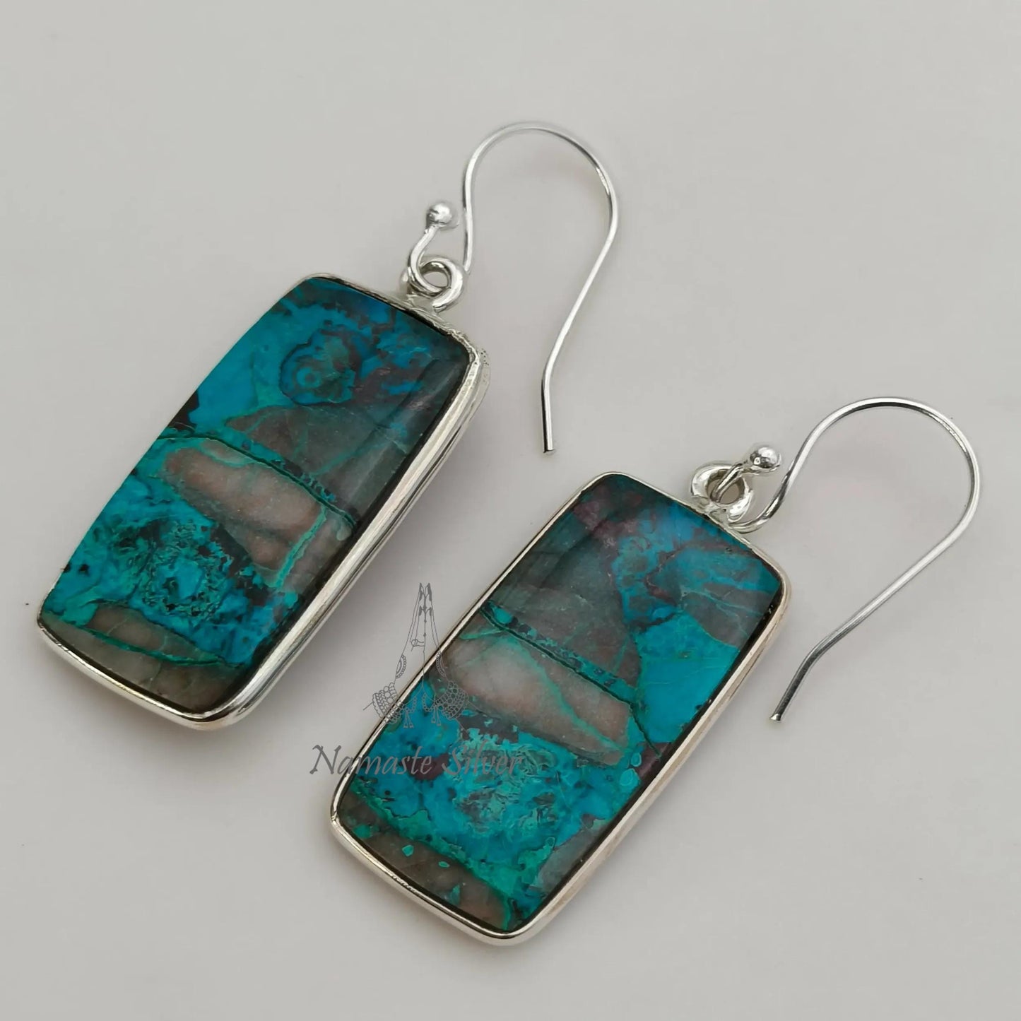 Shattuckite Earrings, 925 Sterling Silver Dangle Earrings, Natural Shattuckite Cushion Gemstone Handmade Jewelry, OOAK Gift For Her