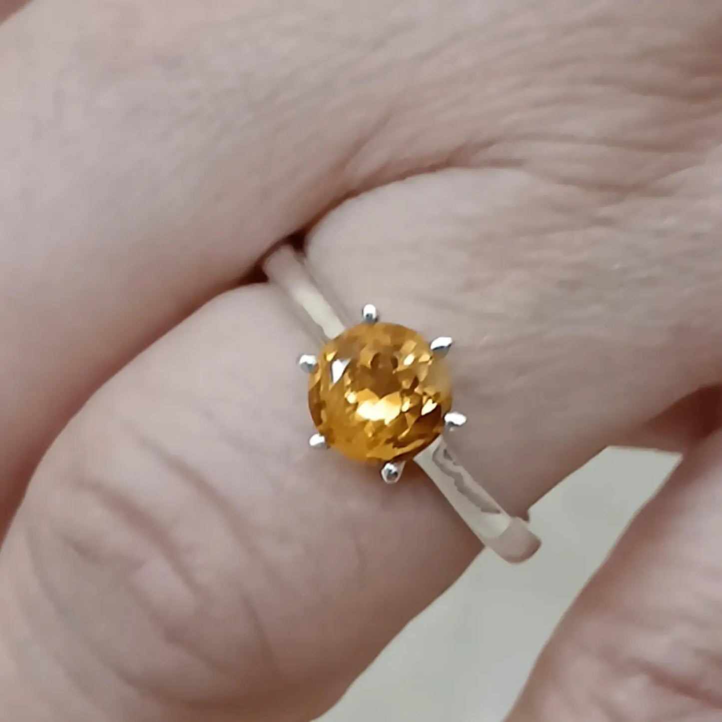 Citrine Solitaire Ring, 925 Sterling Silver Promise Ring, Natural Yellow Citrine Round Gemstone Handmade Jewelry, Minimalist Gift for Her