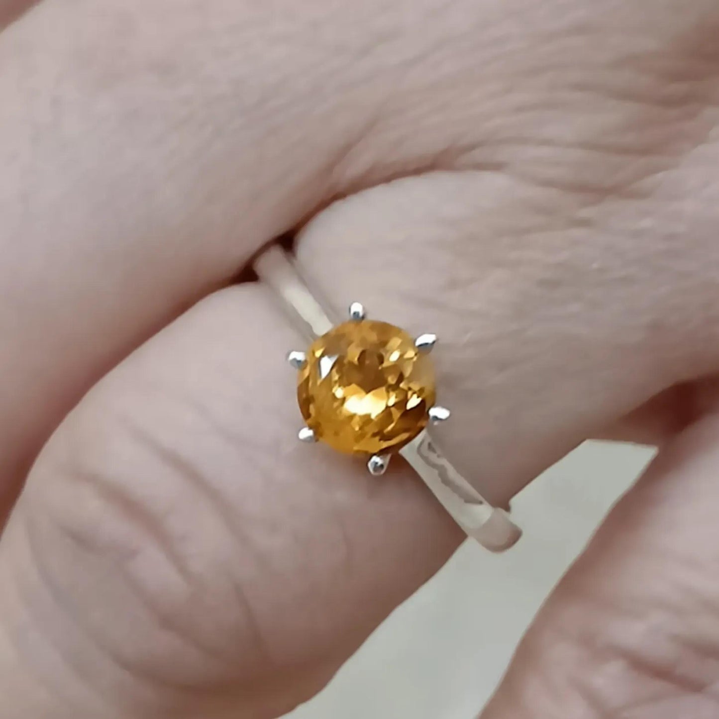 Citrine Solitaire Ring, 925 Sterling Silver Promise Ring, Natural Yellow Citrine Round Gemstone Handmade Jewelry, Minimalist Gift for Her