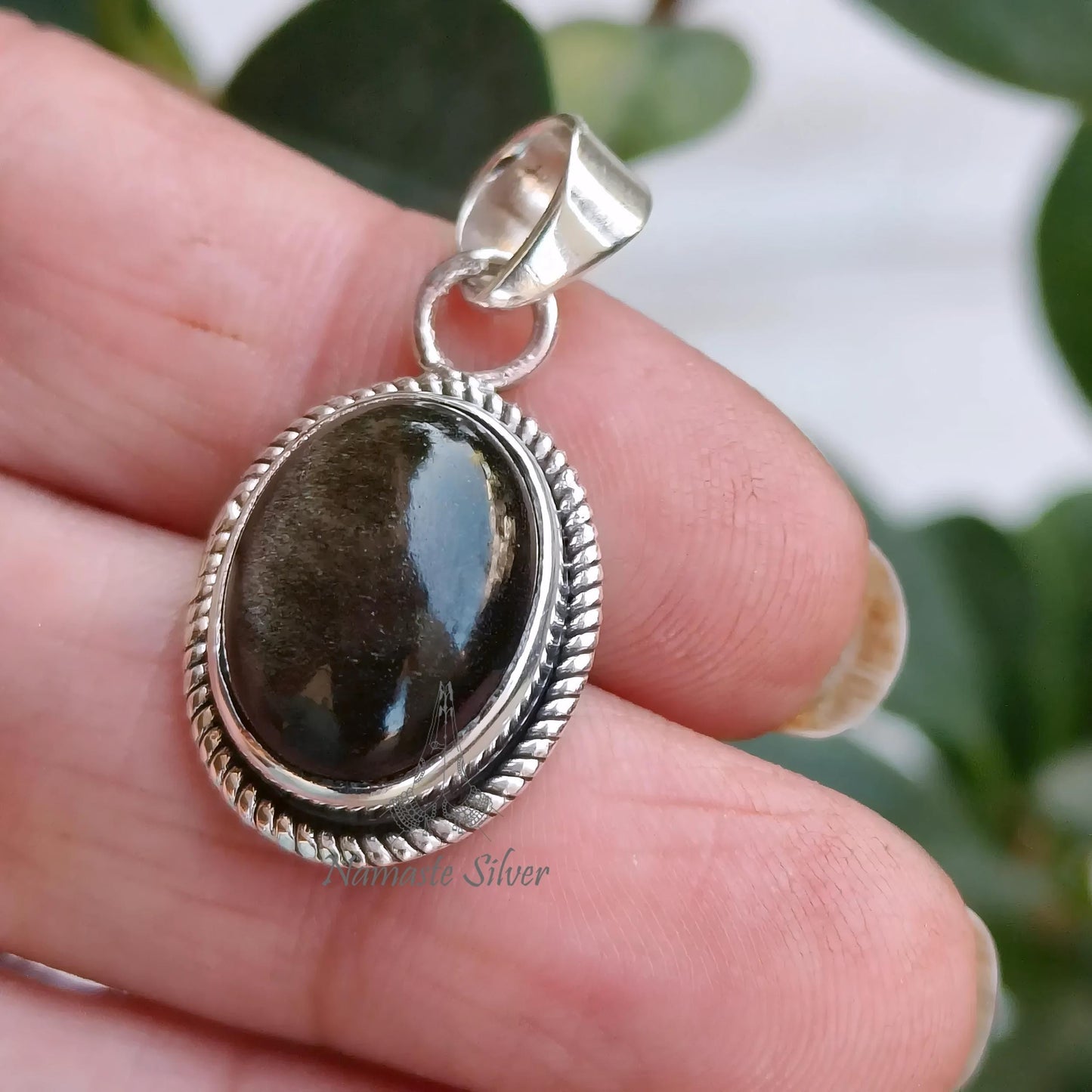 Gold Sheen Obsidian Pendant, 925 Sterling Silver Handmade Pendant, Natural Obsidian Oval Gemstone Jewelry, Gift For Her, November Birthstone