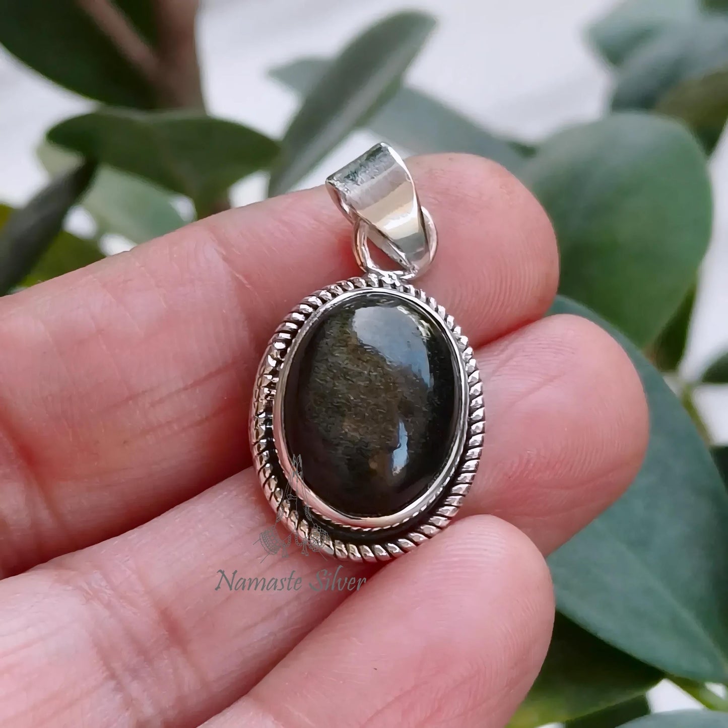 Gold Sheen Obsidian Pendant, 925 Sterling Silver Handmade Pendant, Natural Obsidian Oval Gemstone Jewelry, Gift For Her, November Birthstone