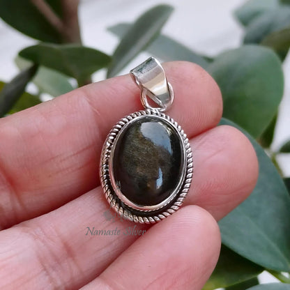 Gold Sheen Obsidian Pendant, 925 Sterling Silver Handmade Pendant, Natural Obsidian Oval Gemstone Jewelry, Gift For Her, November Birthstone