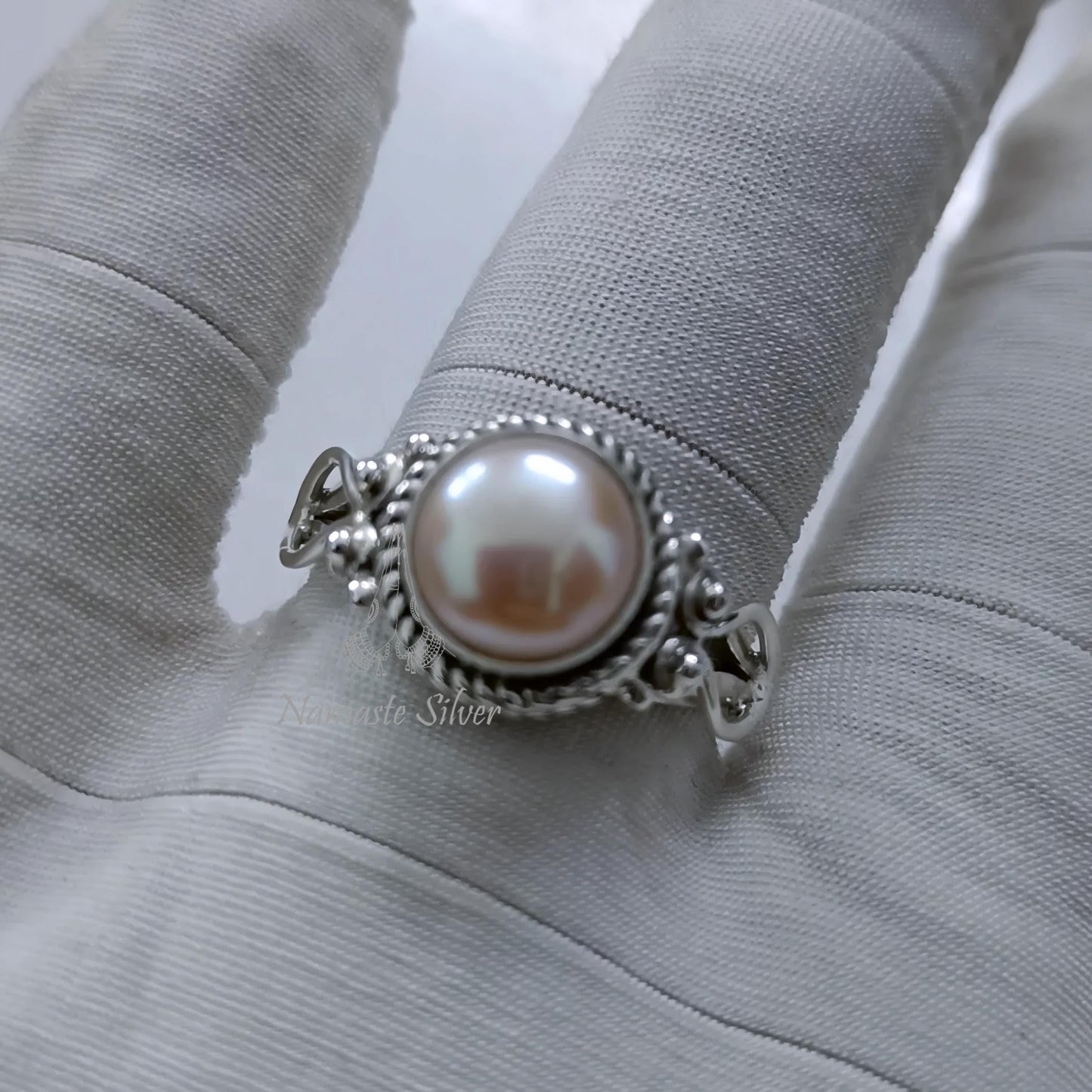 Pearl Ring, 925 Sterling Silver Peach Pearl Promise Ring for Women, Freshwater Peach Pearl Handmade Jewelry, June Birthstone, Gift For Her