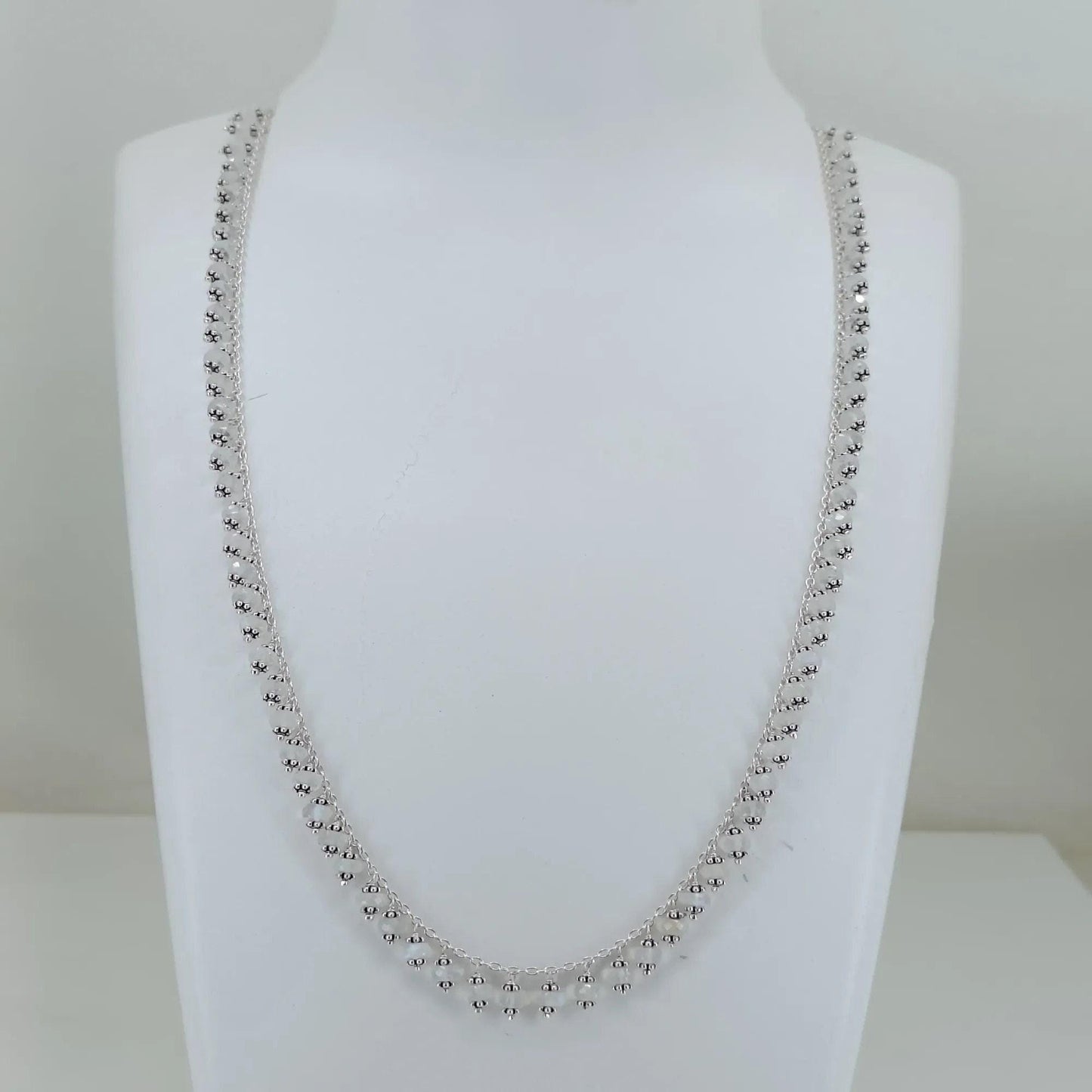 Moonstone Necklace, 925 Sterling Silver Choker Necklace, Natural Rainbow Moonstone Round Beads Handmade String, June Birthstone Gift for her