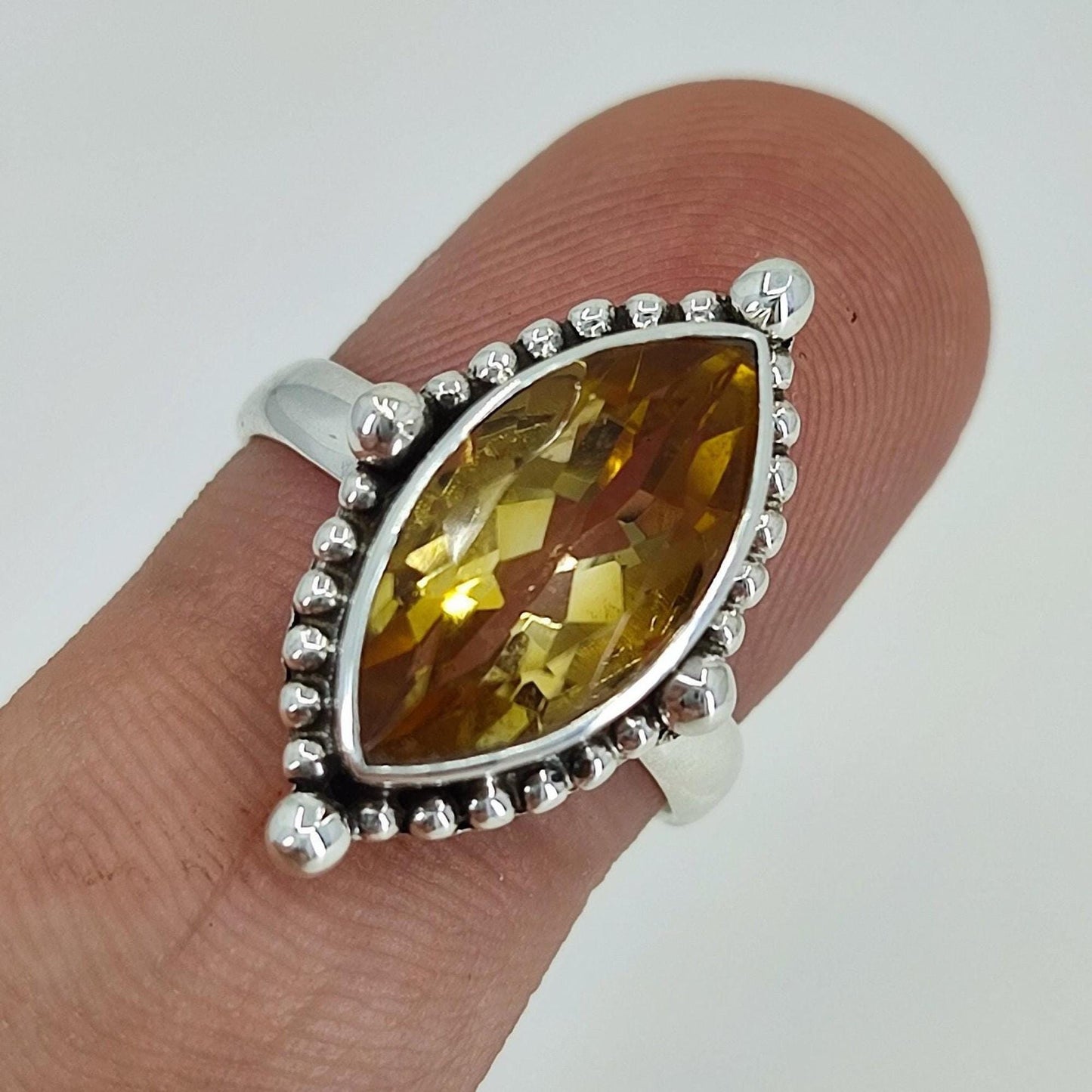 Citrine Ring, 925 Sterling Silver Promise Ring, Natural Yellow Citrine Marquise Gemstone Handmade Jewelry, November Birthstone, Gift for Her