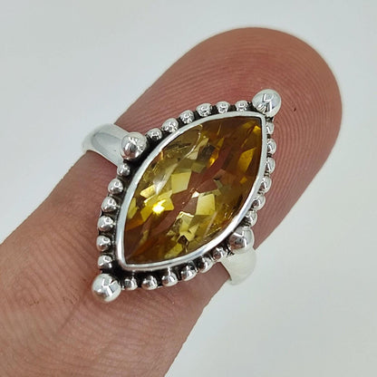 Citrine Ring, 925 Sterling Silver Promise Ring, Natural Yellow Citrine Marquise Gemstone Handmade Jewelry, November Birthstone, Gift for Her