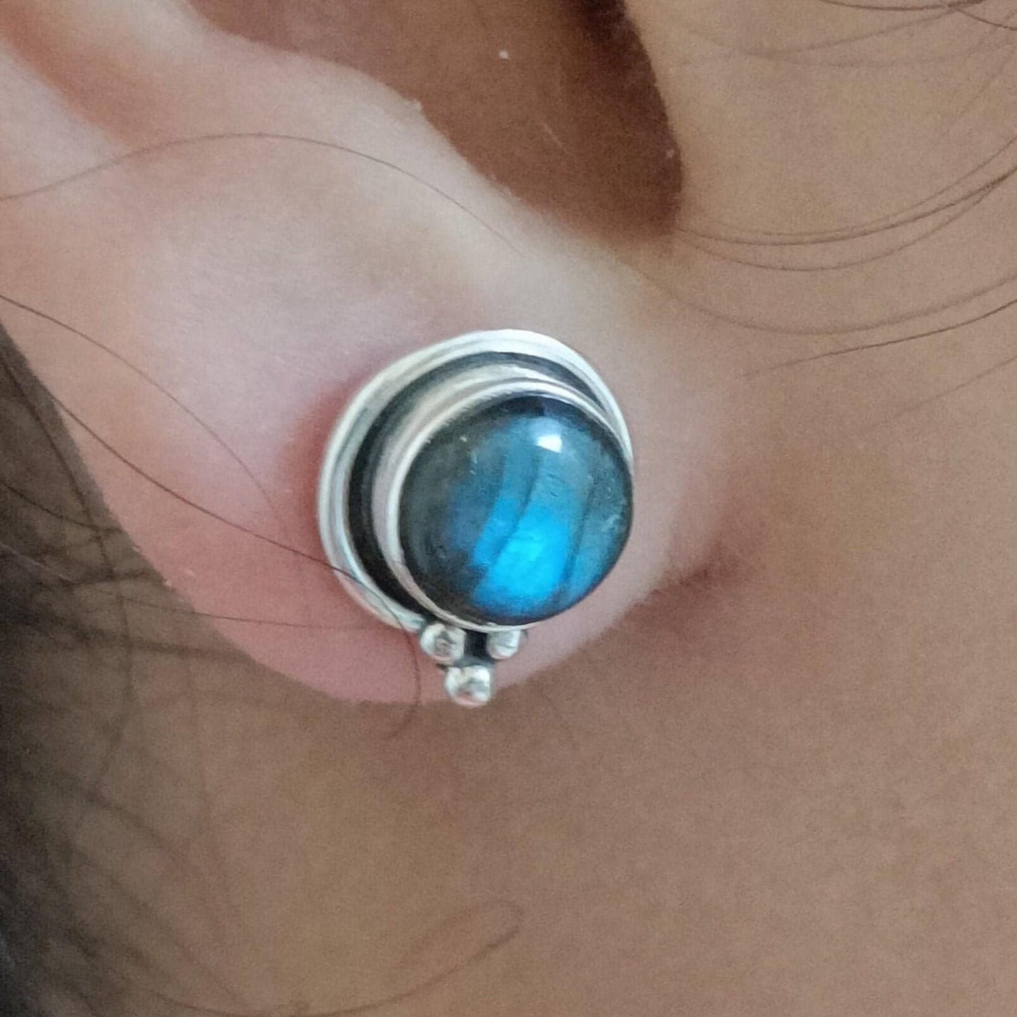 Labradorite Stud Earrings, 925 Sterling Silver Handmade Ear Post, Natural Labradorite Round Gemstone  Stud Earrings, Birthstone Gift for Her