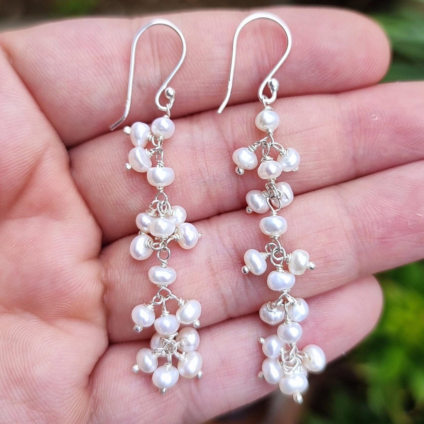Pearl Earrings, 925 Sterling Silver Dangle Drop Earrings, Freshwater Pearl Beads Handmade Jewelry, June Birthstone, Elegant Gift for Her