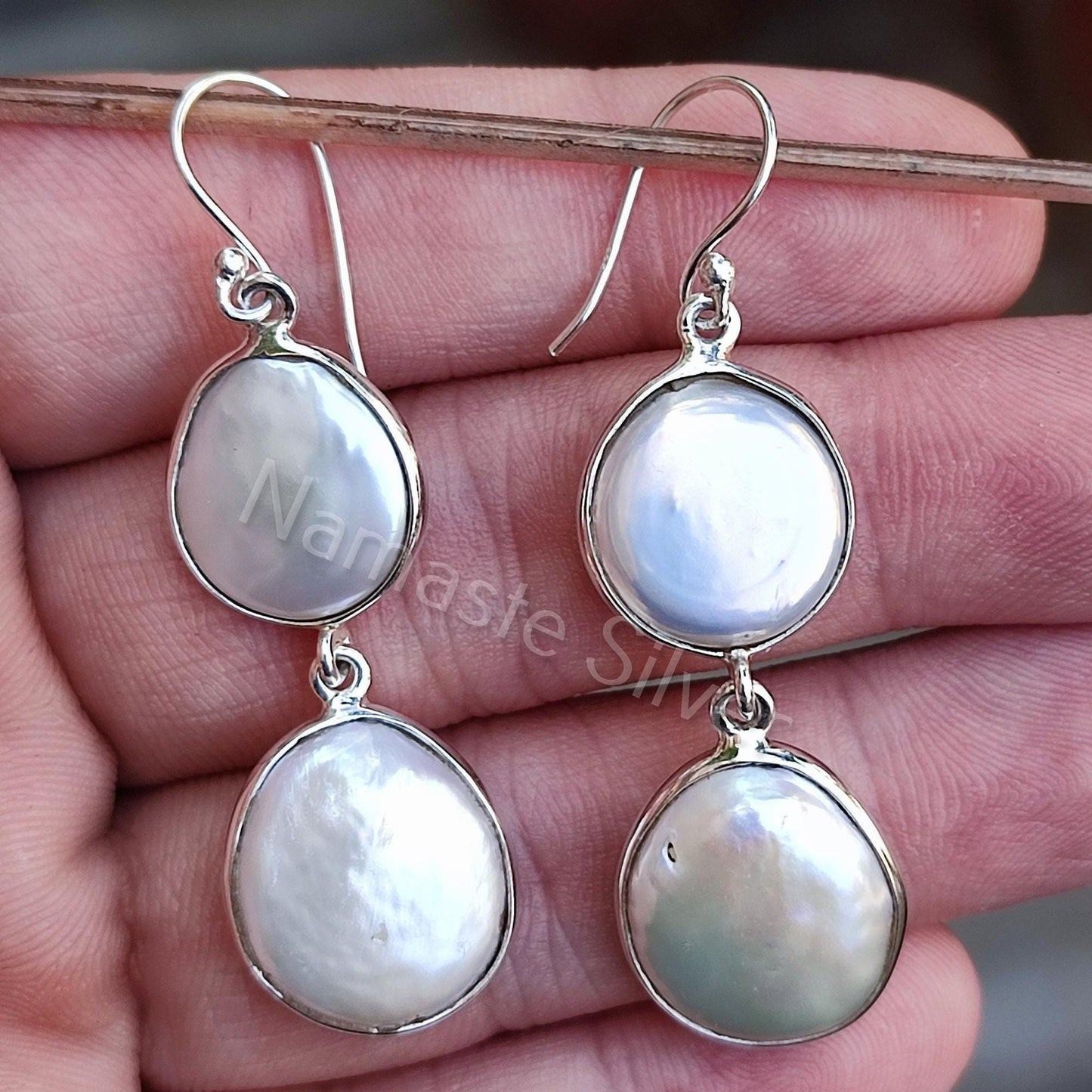Coin Pearl Earrings, 925 Sterling Silver Handmade Dangle Earrings, Genuine Freshwater Coin Pearl Jewelry, Gift for her Birthday Anniversary